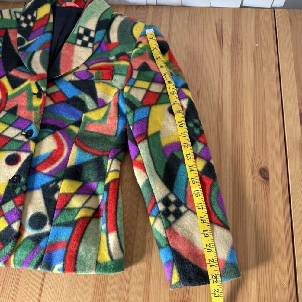 Bossini Women's Fleece Blazer Multicolor All Over Print Funky Artsy FITS SZ S/M - Picture 5 of 11